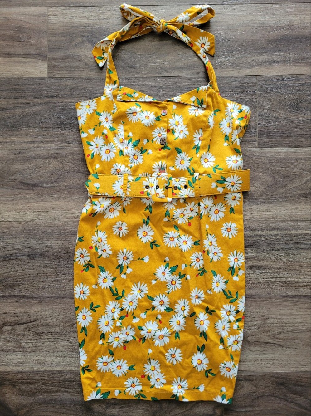 Joe Brown Pin Up Yellow Daisy Print Belted Pencil Skirt